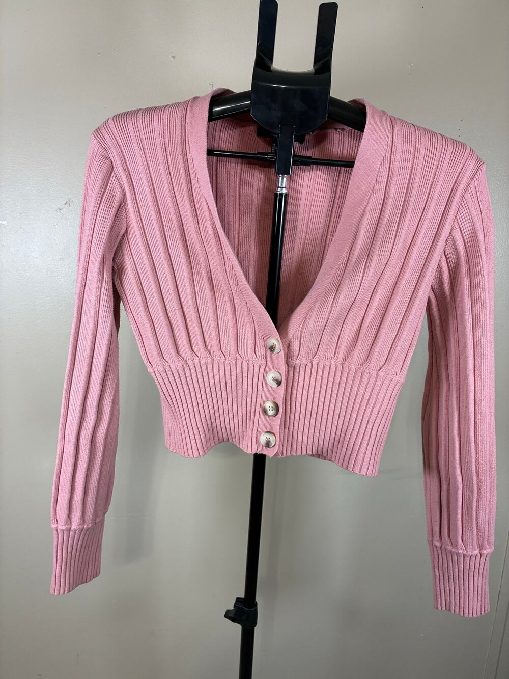 Pink Cropped Sweater Forever 21 Y2K Style Ribbed Cardigan Size M